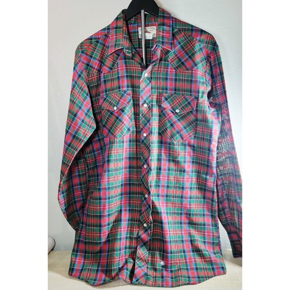 Ranchero Western Plaid Snap Button Shirt Mens Tall Large Y2K - Picture 5 of 8